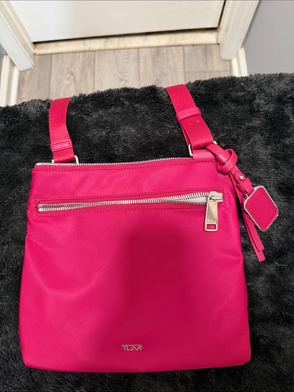 Tumi Hot Pink Nylon Crossbody Bag with Silver Hardware